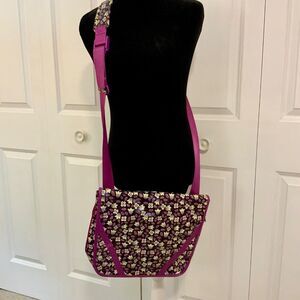 Vera Bradley Frill Vinyl Messenger Bag in Plum Petals